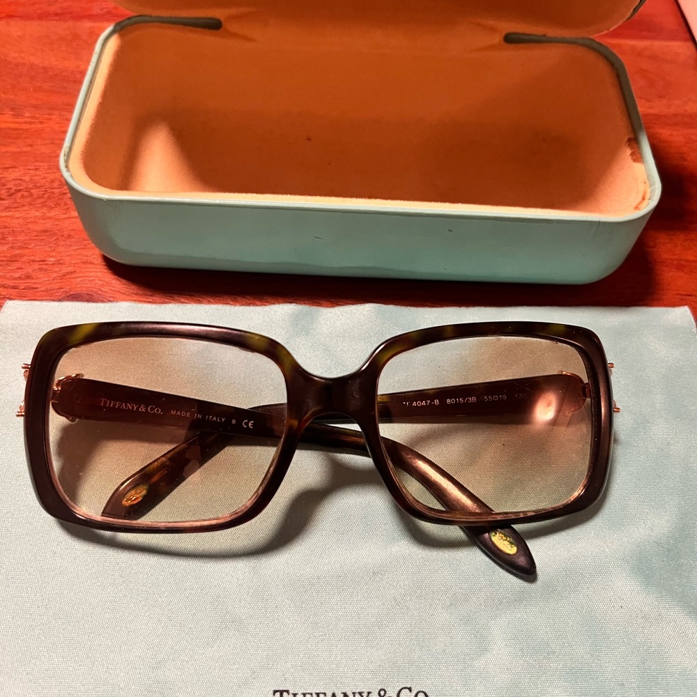 Authentic Tiffany & Co. Brown Sunglasses with Gold Crystal Butterfly Accen - Picture 2 of 7
